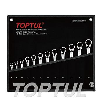 12PCS Pro-Series Reversible Ratchet Combination Wrench Set - POUCH BAG - BLACK