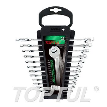 12PCS 15° Offset Hi-Performance Combination Wrench Set - STORAGE RACK - SAE