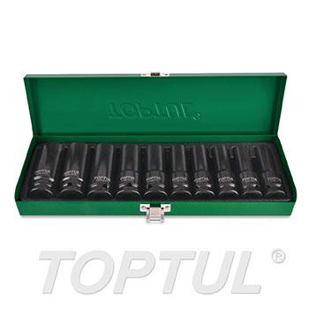 10PCS 1/2" DR. 6PT Flank Deep Impact Socket Set (METRIC)