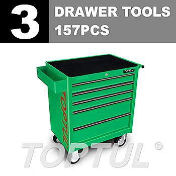 W/5-Drawer Tool Trolley - 157PCS Mechanics Tool Set (GENERAL SERIES) GREEN