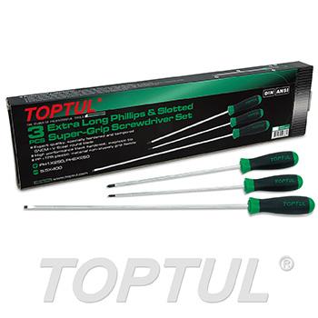 3PCS Extra Long Slotted & Phillips Super-Grip Screwdriver Set