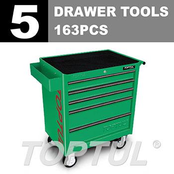 W/5-Drawer Tool Trolley - 163PCS Mechanics Tool Set (GENERAL SERIES) GREEN