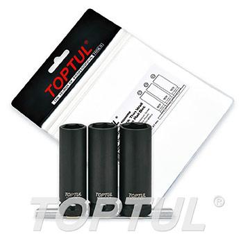 3PCS 1/2" DR. 6PT Flank Thin Wall Deep Impact Socket Rail Set