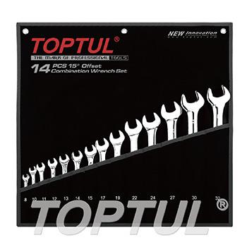 14PCS 15° Offset Standard Combination Wrench Set - POUCH BAG - BLACK