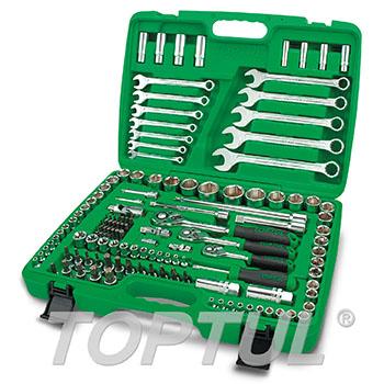 130PCS Professional Grade 1/4", 3/8" & 1/2" DR. Flank Socket Wrench Set (METRIC & SAE)