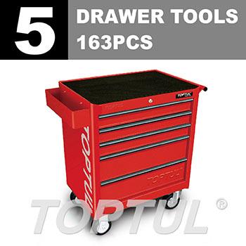 W/5-Drawer Tool Trolley - 163PCS Mechanics Tool Set (GENERAL SERIES) RED