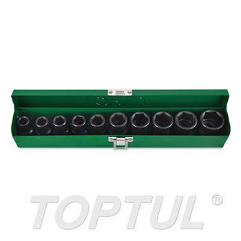 10PCS 1/2" DR. 6PT Flank Impact Socket Set (METRIC)