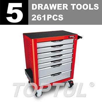 W/7-Drawer Tool Trolley - 261PCS Mechanics Tool Set (PRO-PLUS SERIES) RED - GLOSS FINISH