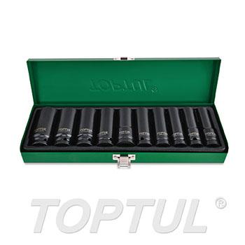 10PCS 1/2" DR. 6PT Flank Deep Impact Socket Set (SAE)