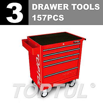 W/5-Drawer Tool Trolley - 157PCS Mechanics Tool Set (GENERAL SERIES) RED