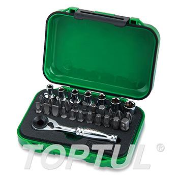 30PCS 1/4" DR. Mini Ratchet Socket & Bit Set