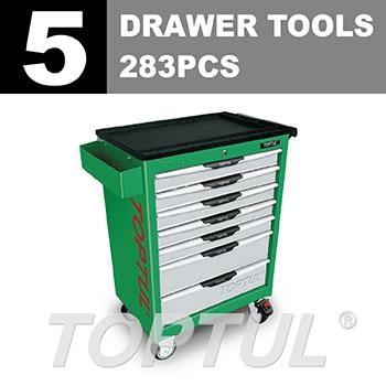 W/7-Drawer Tool Trolley - 283PCS Mechanics Tool Set (PRO-LINE SERIES) GREEN