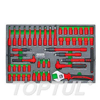48PCS 1/4" & 3/8" DR. VDE Insulated 6PT Flank Socket & Adjustable Wrench Set