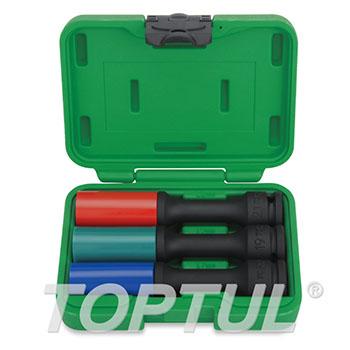 3PCS 1/2" DR 6PT Flank Extra Long Thin Wall Deep Impact Socket Set