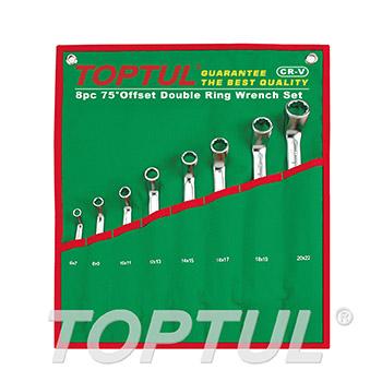 75° Offset Double Ring Wrench Set - POUCH BAG - GREEN (Satin Chrome Finished)