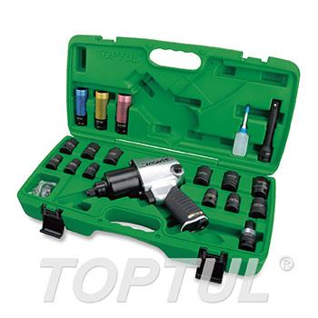 27PCS 1/2" DR. Air Impact Wrench Set (Standard Anvil / Max. Torque 600 Ft-Lb)