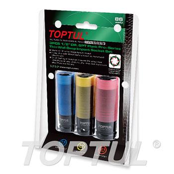 3PCS 1/2" DR. 6PT Flank Pro-Series Thin Wall Deep Impact Socket Set