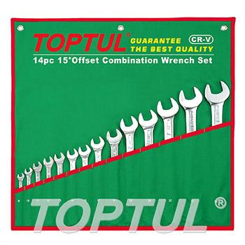 15° Offset Standard Combination Wrench Set - POUCH BAG - GREEN