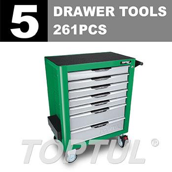 W/7-Drawer Tool Trolley - 261PCS Mechanics Tool Set (PRO-PLUS SERIES) GREEN - GLOSS FINISH